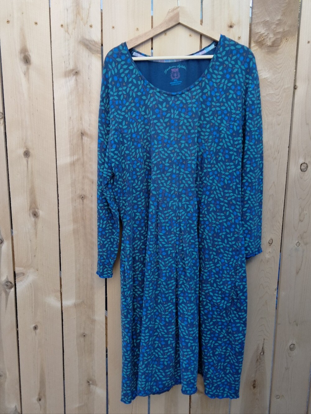 Gudrun Sjöden Organic Cotton Floral Leaf-Print 3/4 Sleeve Dress Women's Size XXL